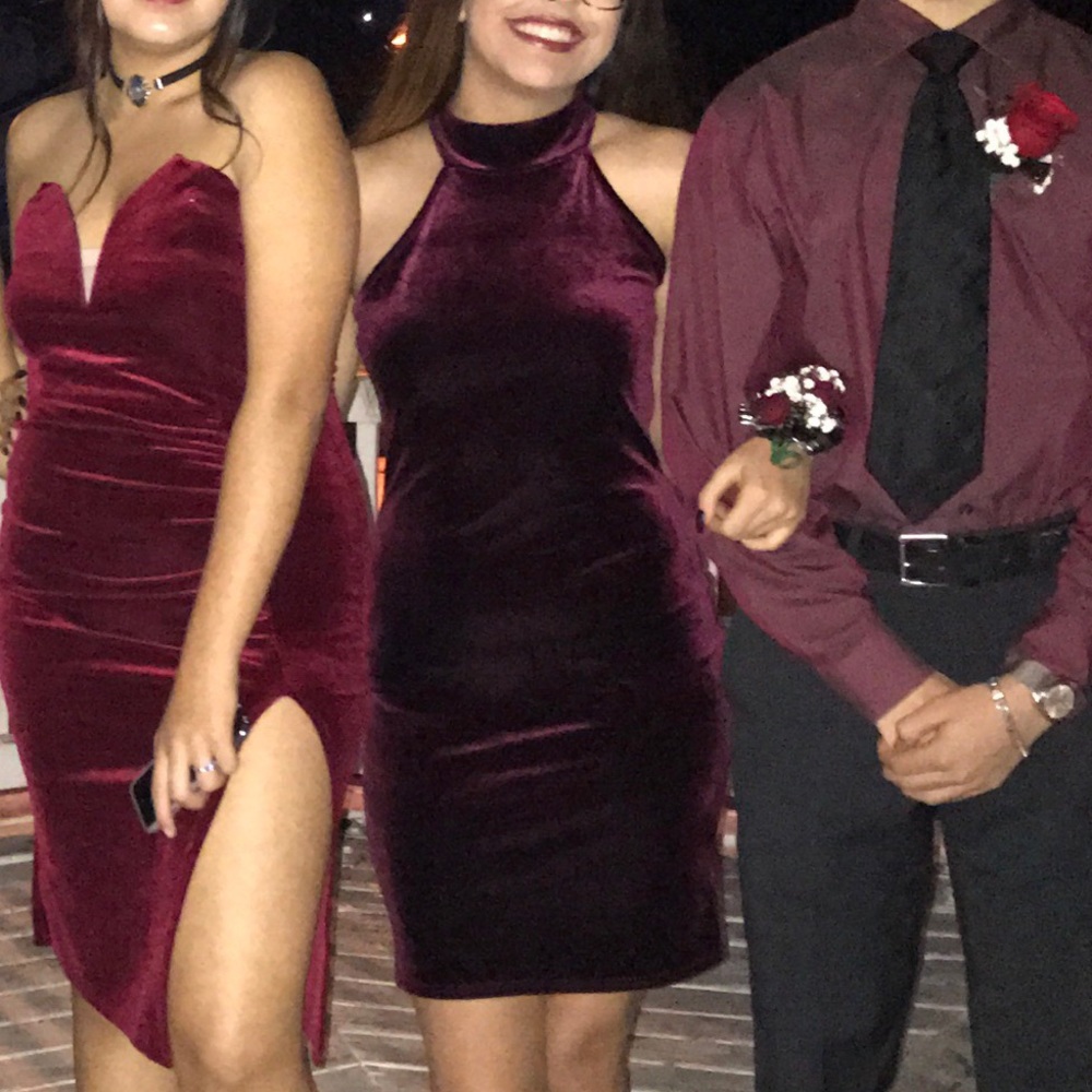 • velvet maroon halter dress